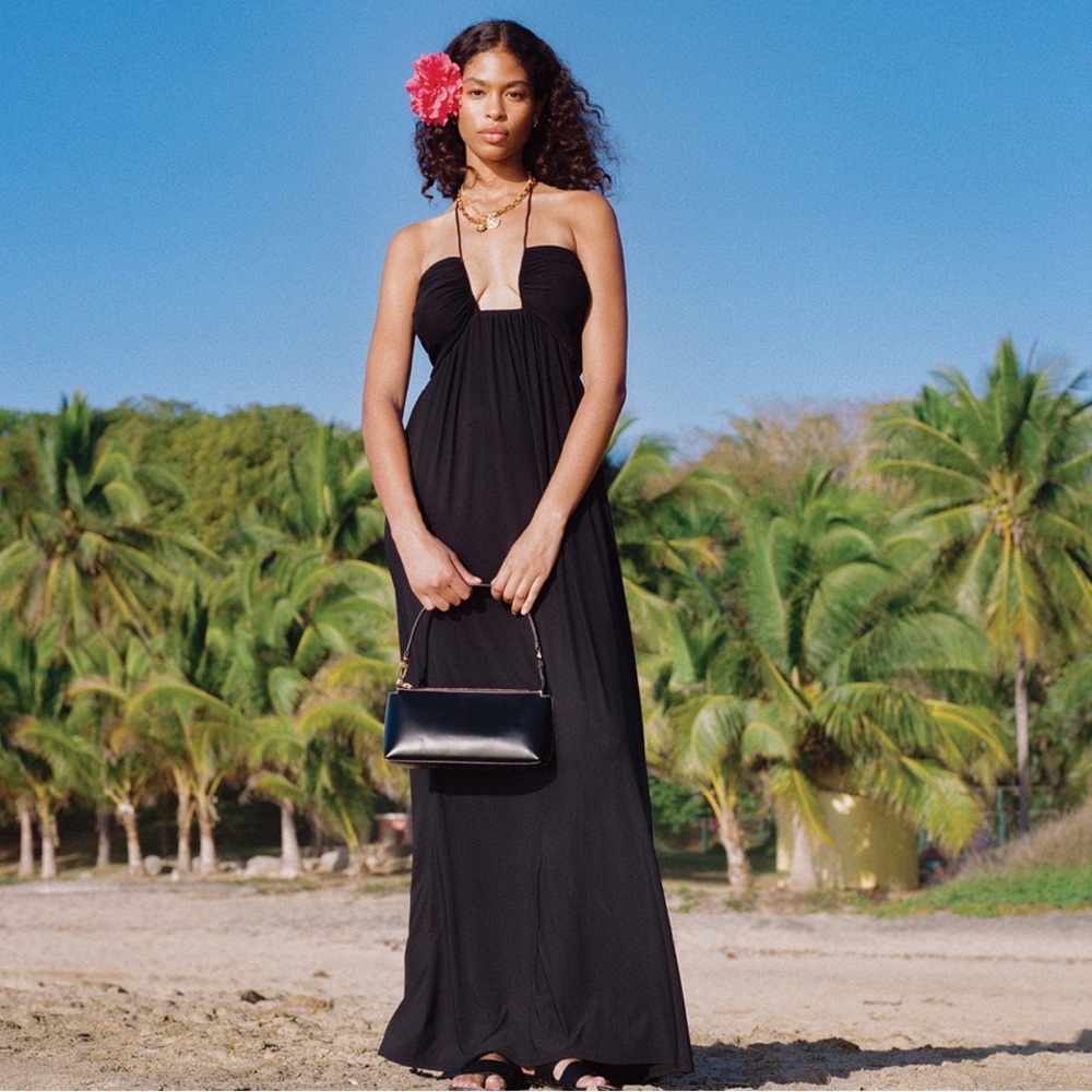 STAUD Colorblock Kanha Mesh Maxi Halter Dress. Black XS